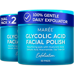 MARÉE Glycolic Acid Pads 2 Pack on display for radiant, smooth skin