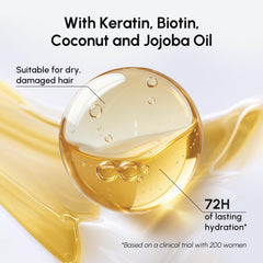 MAREE conditioner bottle close-up highlights keratin infusion for smoother hair.
