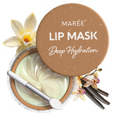 MAREE mascarilla labial nocturna de vainilla en botella para hidratación profunda.
