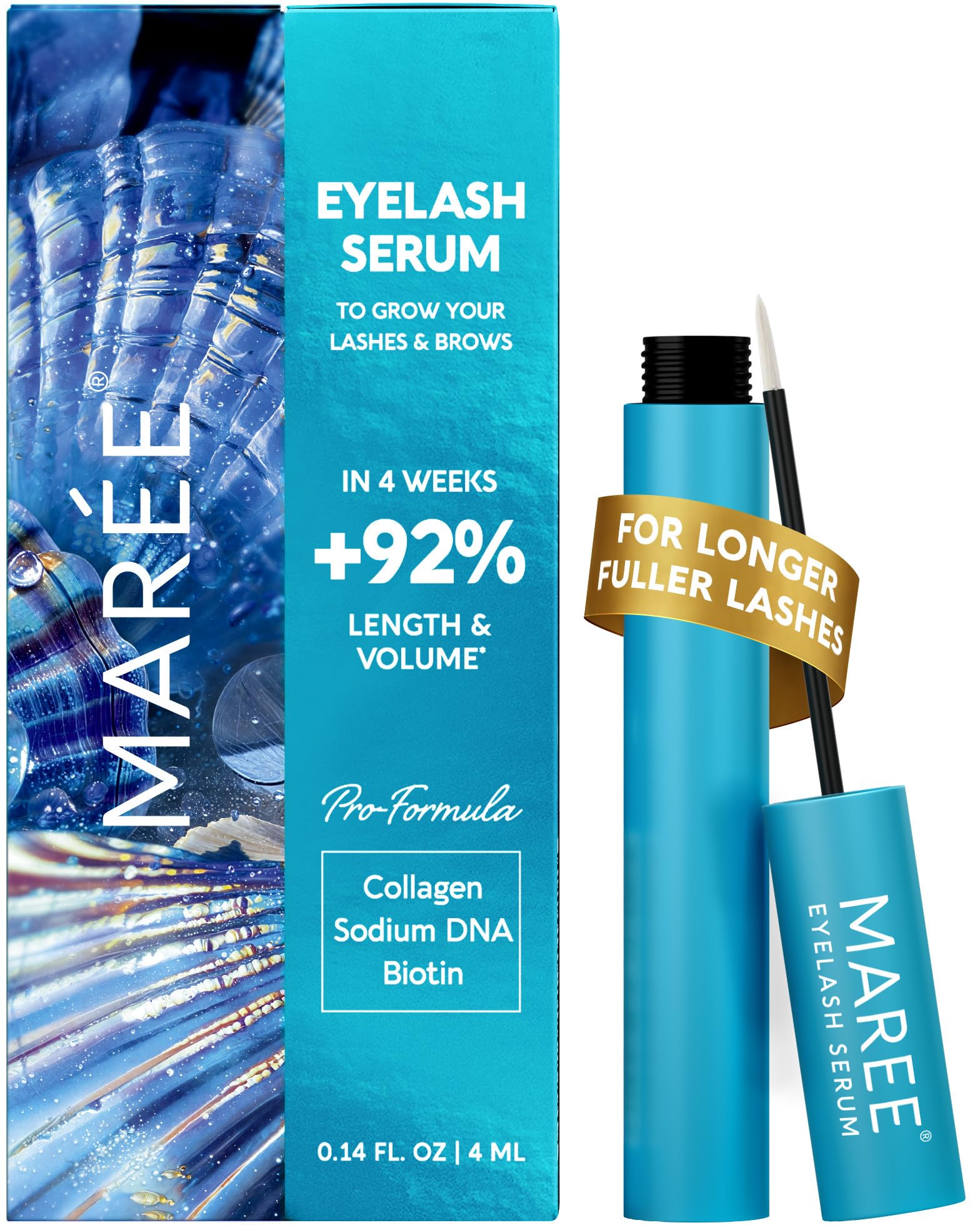 MAREE serum para pestañas, botella visible, favorece crecimiento natural.