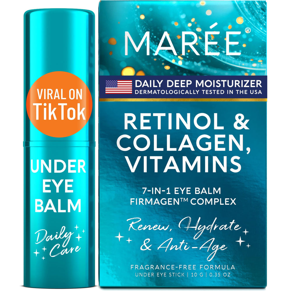 MAREE Under Eye Balm Stick with retinol and ceramide being applied to the under-eye area for smoothness