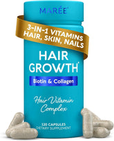 MAREE vitamina para el cabello en bote fortalece folículos para crecimiento saludable.