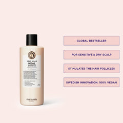 Maria Nila Head & Hair Heal Shampoo being applied to wet hair for calming care