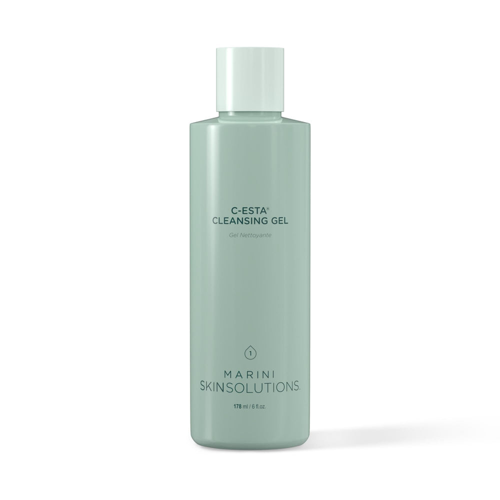 Marini SkinSolutions C-ESTA cleansing gel bottle close-up for daily conditioning.
