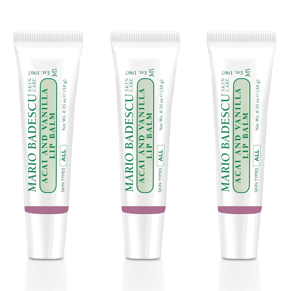 Mario Badescu Acai Vanilla Lip Balm tube front for on-the-go hydration.