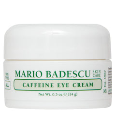 Mario Badescu caffeine eye cream packaging shows compact jar for everyday use