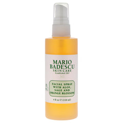 Mario Badescu facial spray bottle with aloe-sage-orange blossom delivers hydration and a vibrant glow.