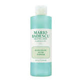 Mario Badescu Glycolic Toner bottle on a clean surface highlighting brightening potential.