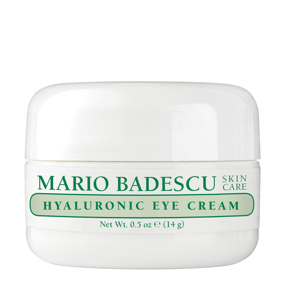 Mario Badescu hyaluronic eye cream jar hydrates the delicate under-eye area.