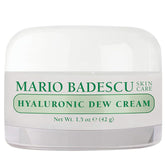 Mario Badescu Oil Free Hyaluronic Dew Cream bottle glistening, delivering lightweight hydration and a dewy glow.