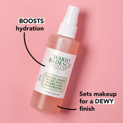 Ingredients include Aloe, Gardenia, Thyme, and Bladderwrack in Mario Badescu spray.