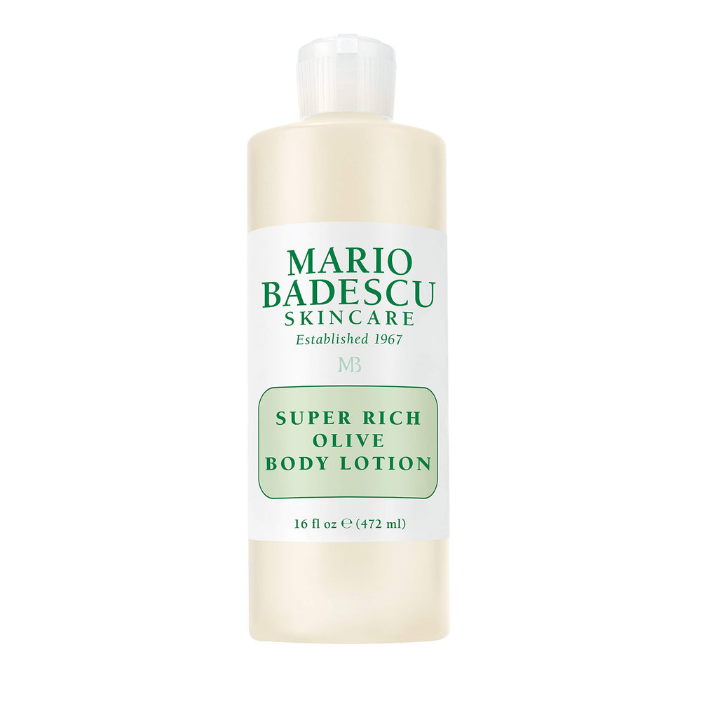 Mario Badescu Super Rich Olive Body Lotion bottle for daily hydration and soft skin.