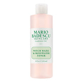 Tónico Mario Badescu en frasco con hamamelis y rosa, sensación refrescante para la piel.