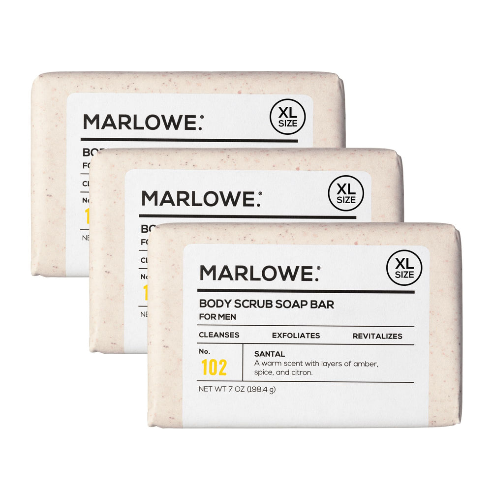 MARLOWE No. 102 Santal scrub bar with woody spice scent for refreshing cleansing