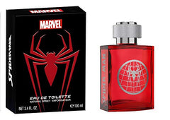 Marvel Spider-Man cologne bottle front shows iconic branding for confident daily wear.
