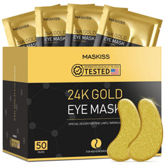 Maskiss packaging for 24k gold under eye patches promoting premium eye care.