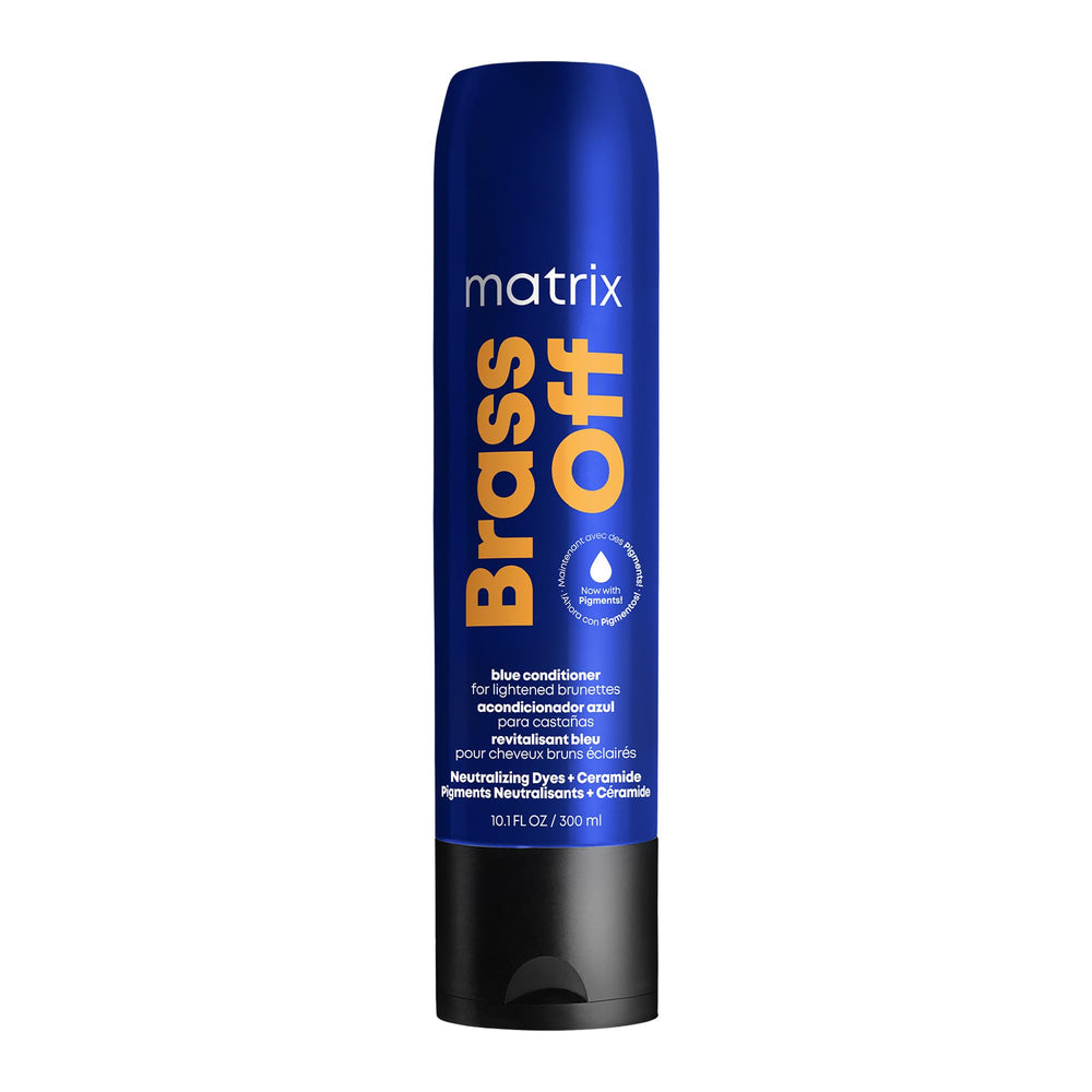 Matrix Brass Off Blue Conditioner bottle with cool pigments neutralizing brass.