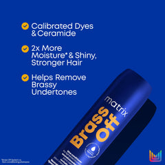 Hair swatch shows cooler tones after using Brass Off Blue Conditioner.