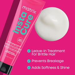 Matrix Instacure close-up on porous hair texture highlights repair benefits.