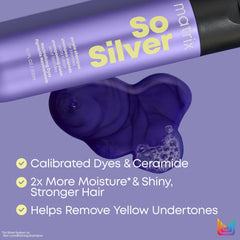 Matrix So Silver Purple Shampoo applied to hair neutralizes warm tones in real life