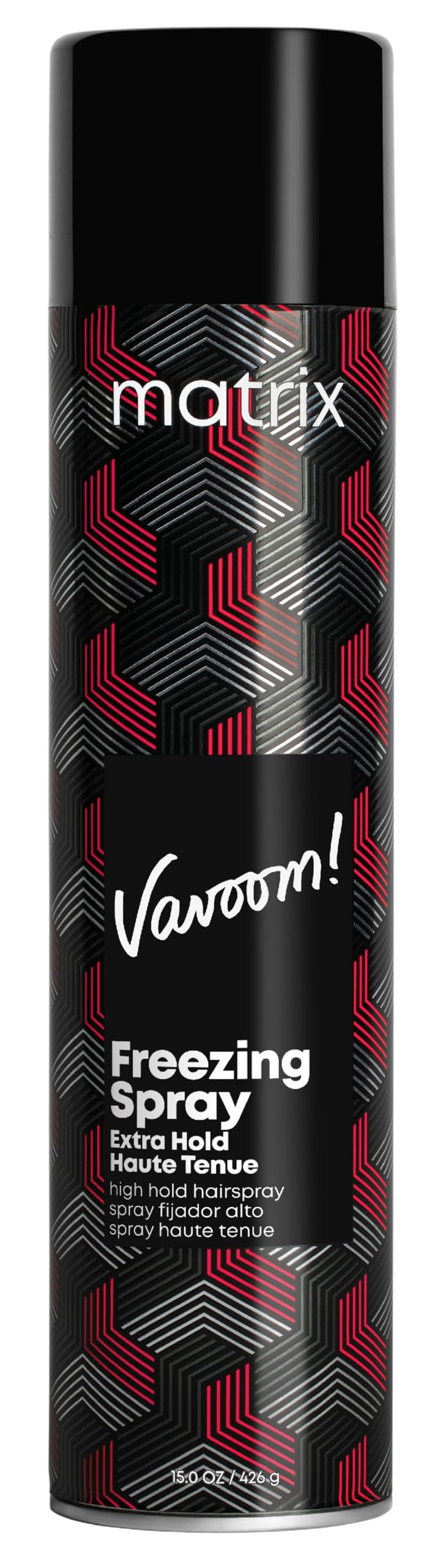 Matrix Vavoom Extra Hold Spray bottle showing firm hold for updos