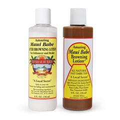 Maui Babe Browning Lotion bottle 2-pack for sealing and extending your tan.