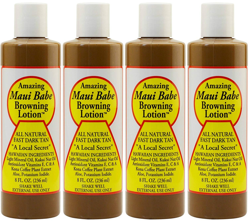 Maui Babe Loción bronceadora, botellas de 8 oz, bronceado natural posible.