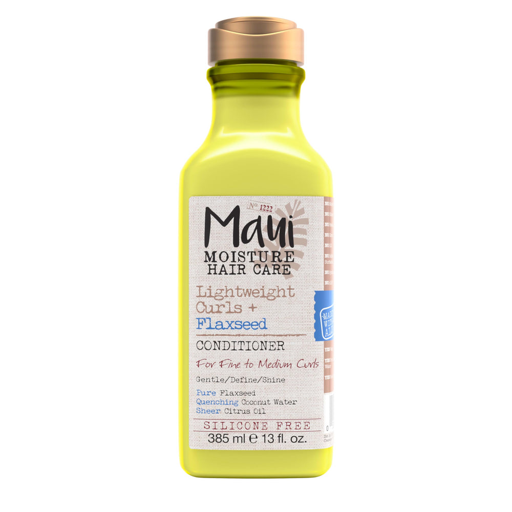 Maui Moisture Lightweight Curls + Flaxseed Conditioner bottle showing lightweight hydration for bouncy curls.