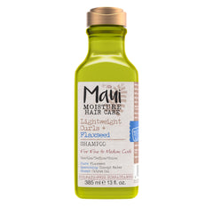 Maui Moisture Lightweight Curls champú con linaza, botella visible para rizos definidos.
