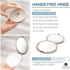 Mavoro magnifying compact mirror 180-degree hinge enables hands-free use on vanity
