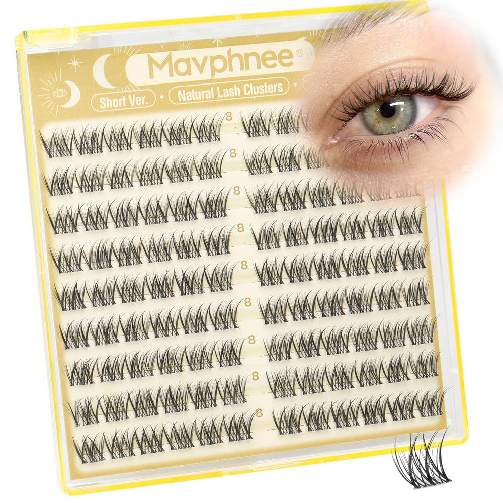 Mavphnee 8MM lash clusters with a clear band for all-day wear.