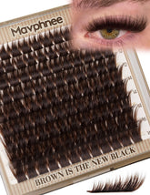 Mavphnee brown eyelash clusters close-up showing natural wispy volume