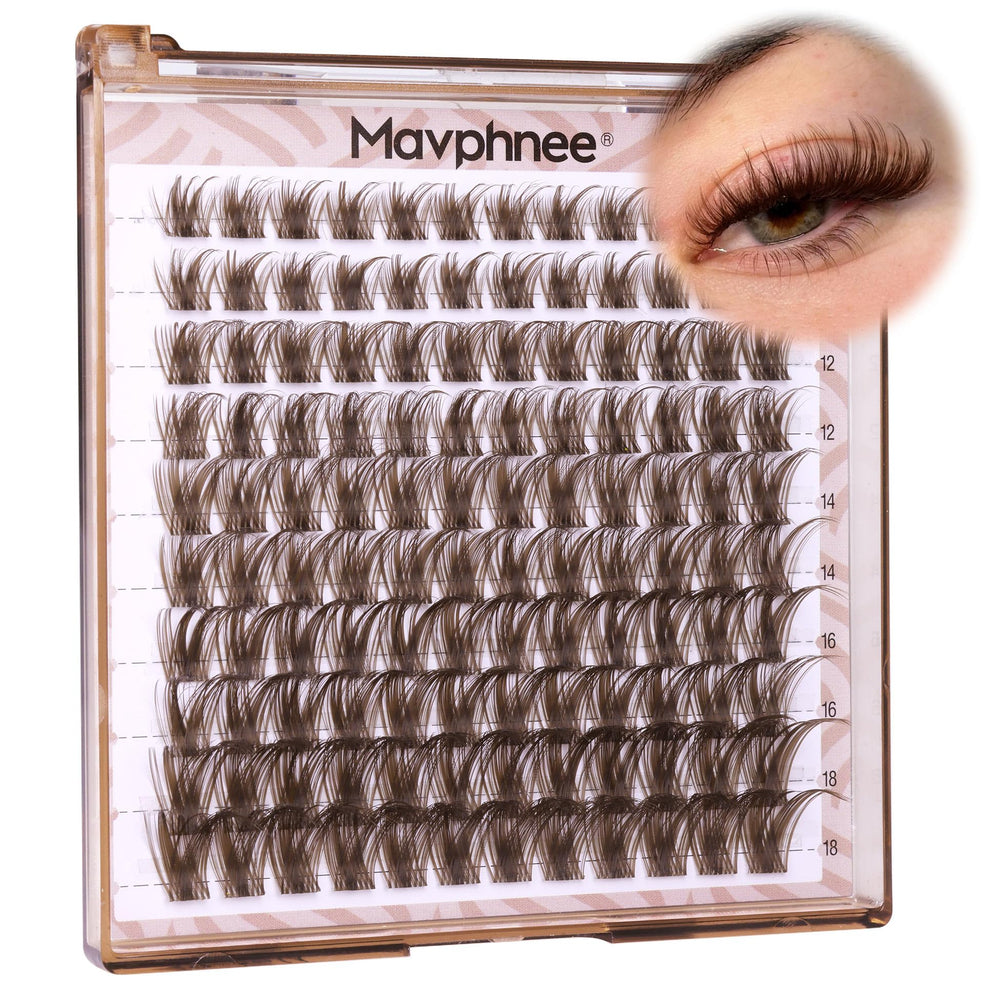 Mavphnee brown lash clusters with invisible band for seamless, natural-looking lashes.