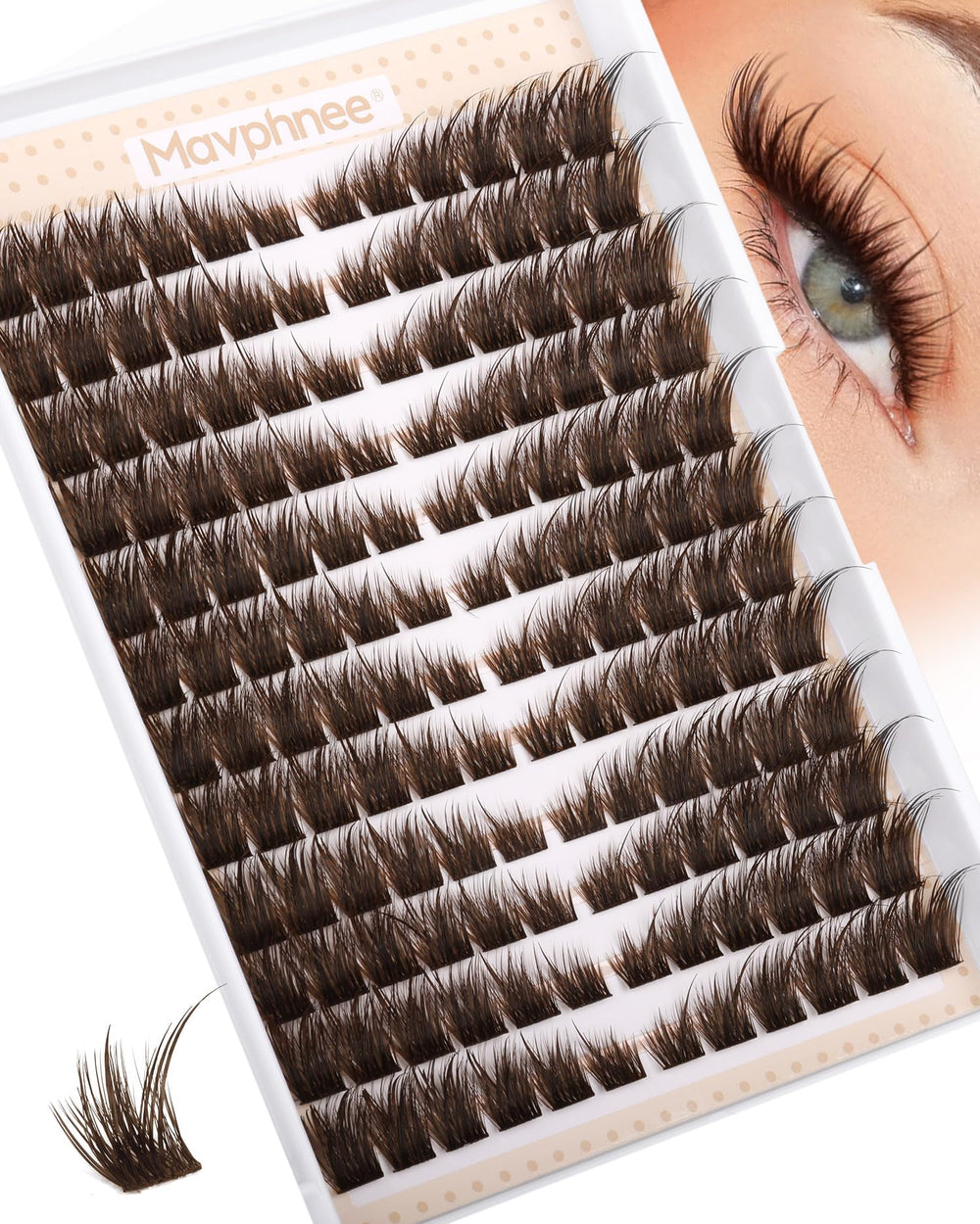 Mavphnee brown lash clusters pre-mapped for an easy fox-eye look.