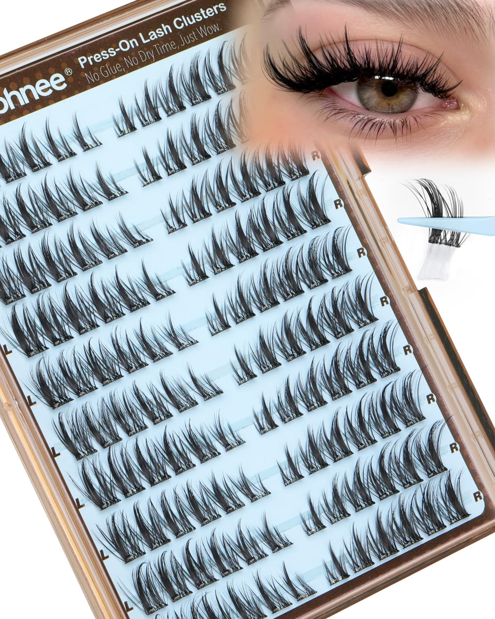 Mavphnee pre-glued lash clusters pack for easy application and instant hold.