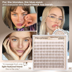 Mavphnee velour lashes with CC curve for open-eyed look.