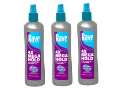 Maxtrv Rave 4X Mega Hairspray botella 11 oz sin fragancia para fijación duradera.