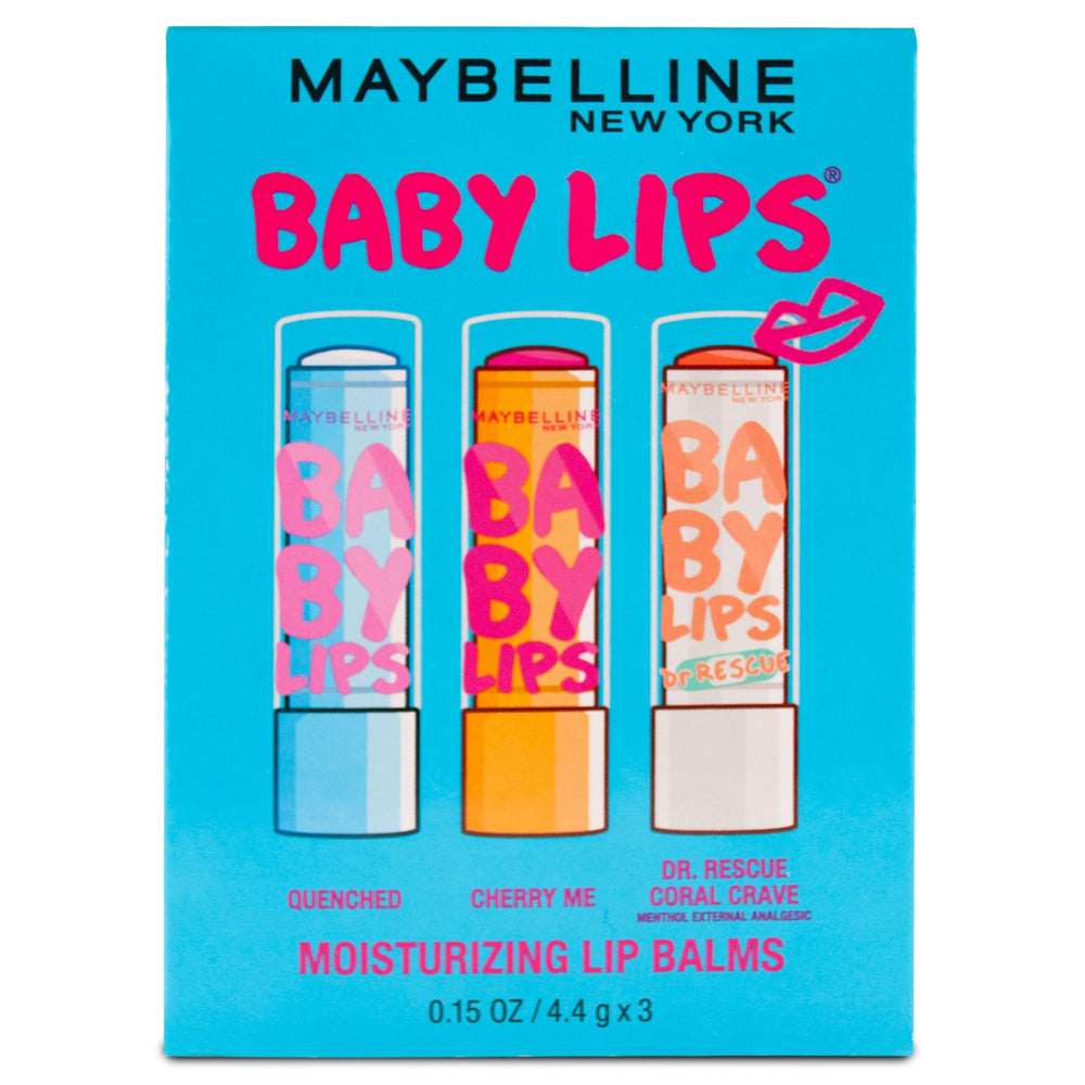 Kit de bálsamos MAYBELLINE Baby Lips para labios hidratados en uso diario.