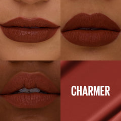 Maybelline Charmer swatch closeup highlights rich color payoff that lasts.