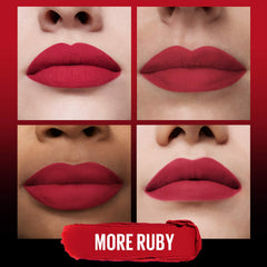 Maybelline Ultimatte lipstick on lips with extreme matte finish and lightweight feel.
