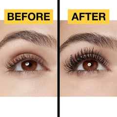 Close-up of Maybelline lashes highlighting volume with no clumps.