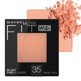 Maybelline Fit Me Blush packaging front showing coral shade for quick shade recognition.
