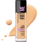 Maybelline Fit Me fundación líquida en bote, acabado natural y luminoso.