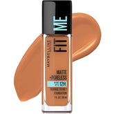 Maybelline Fit Me Matte + Poreless foundation bottle in spicy brown for true color match