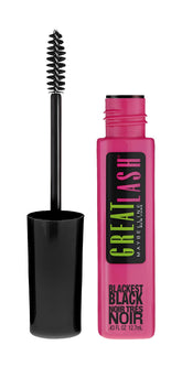 Maybelline Great Lash mascara brush close-up for smooth, voluminous application.