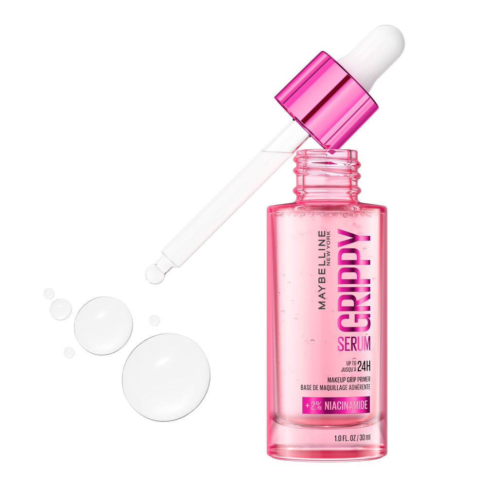 Maybelline Grippy Serum Primer frasco, preparación para mayor adherencia del maquillaje.