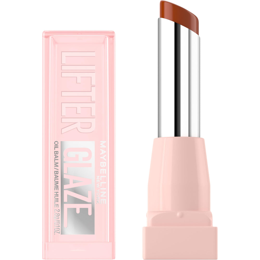 Maybelline Lifter Glaze Oil Balm Latte Crush on lips with 24-hour hydration for a glazed glow