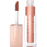 Maybelline Lifter Gloss Stone swatch shows rosy nude shine and hydrated lips.