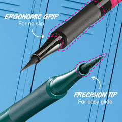 Precision tip showcases controlled line work for thin to thick strokes.
