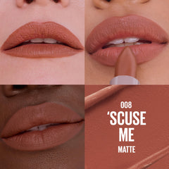 Maybelline Serum Lipstick con aceites y acido hialuronico para hidratacion suave.